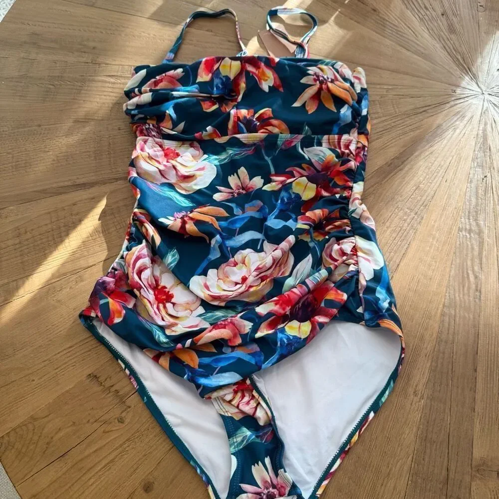 Deep V Neck Cut Out Onepiece Swimsuit size large